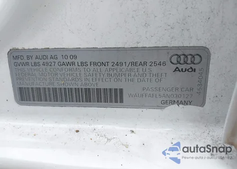 2010 Audi A4 2.0T Premium from USA, damaged, VIN WAUFFAFL5AN030127